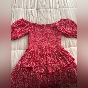 Floral Red Off-Shoulder  Dress